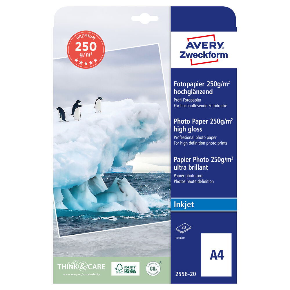 Avery Fotopapper A4 Premium Glossy 250g 20/fp