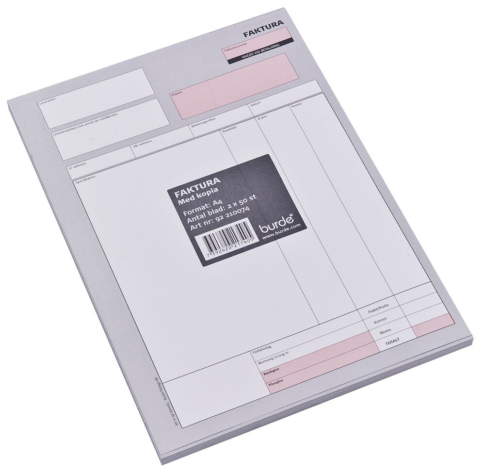 Burde Faktura A4 onumrerade 2x50blad