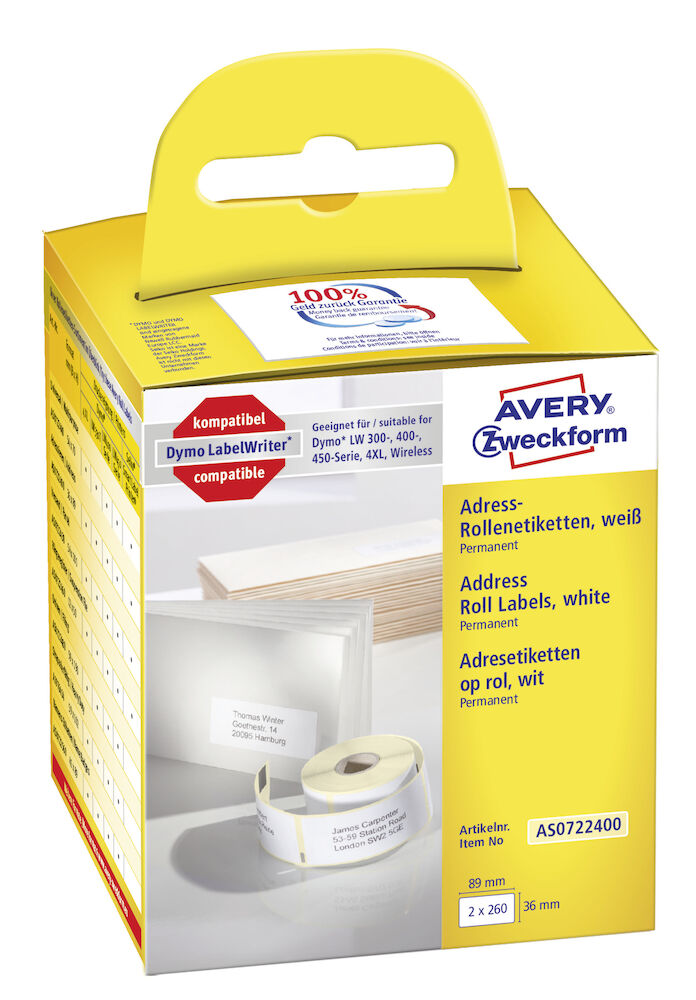 Avery Etikett 89 x 36 mm 2x260 st/fp