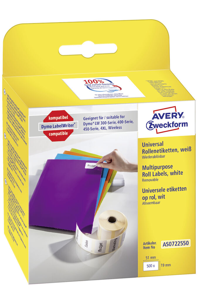 Avery Etikett 19 x 51 mm vit 500 st/fp