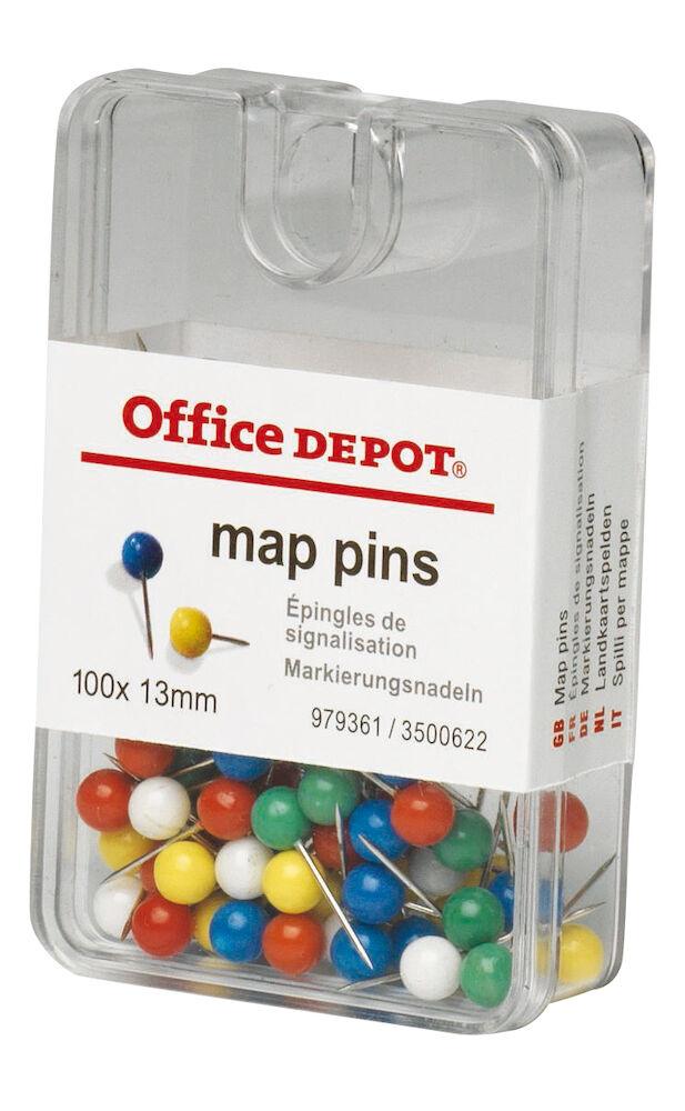 Office Depot Kartnålar mixade färger 100-pack