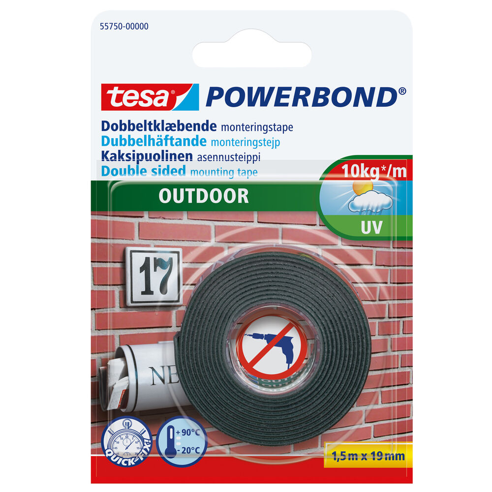 Tesa Monteringstejp dubbelhäftande Powerbond Outdoor 19 mm x 1,5 m