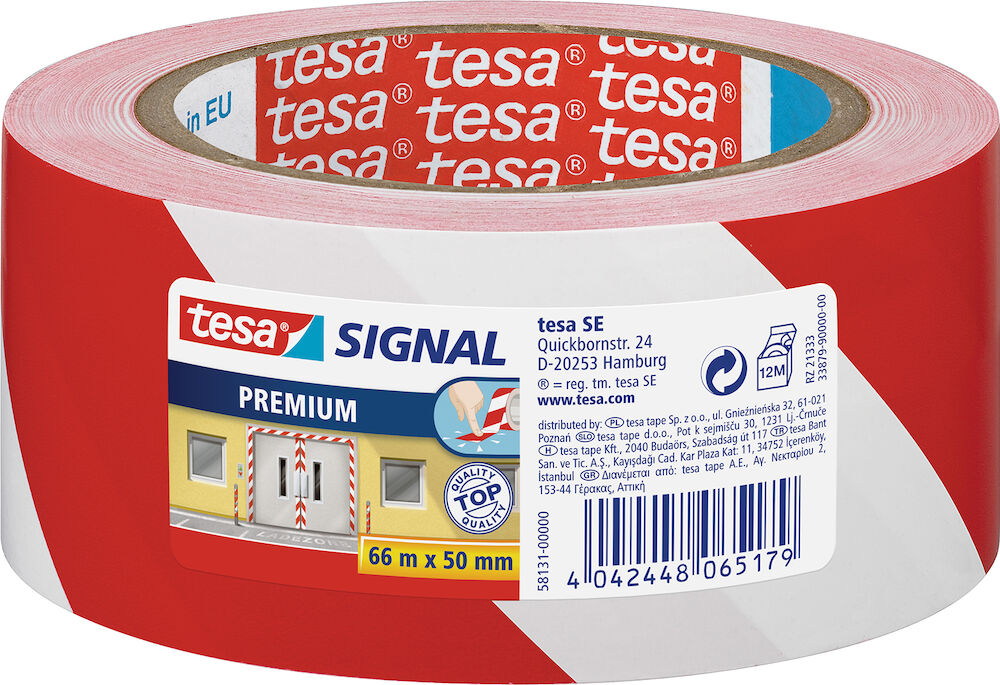 Tesa Varningstejp vit/röd 50mmx66m