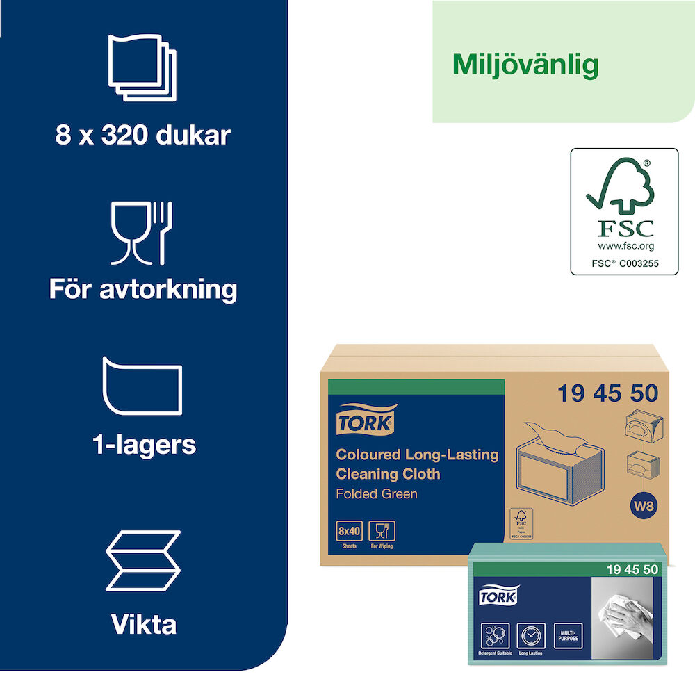 Tork Rengöringsduk Grön W8 40