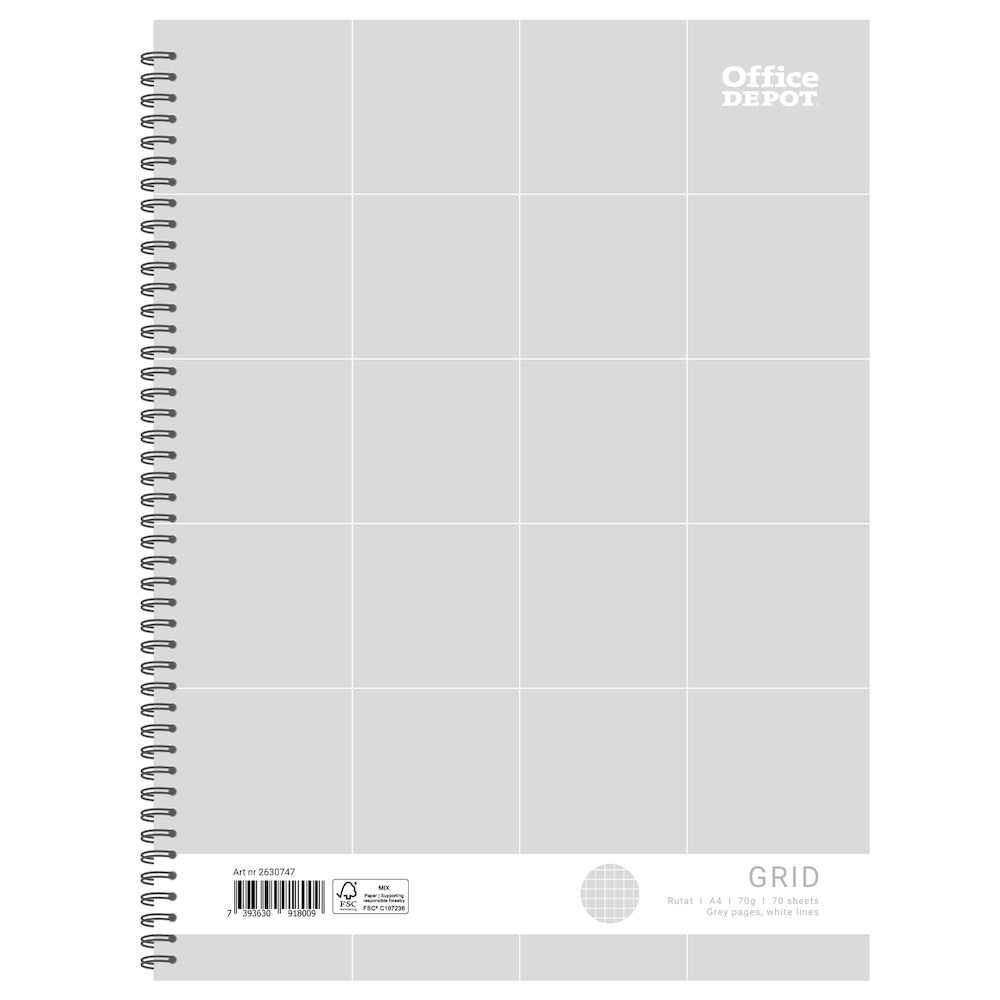 Office Depot Kollegieblock Grey A4 rutat