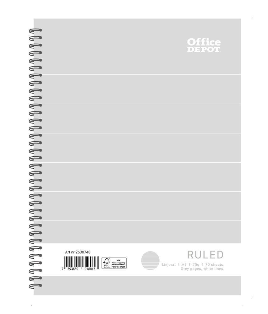 Office Depot Kollegieblock Grey A5 linjerat