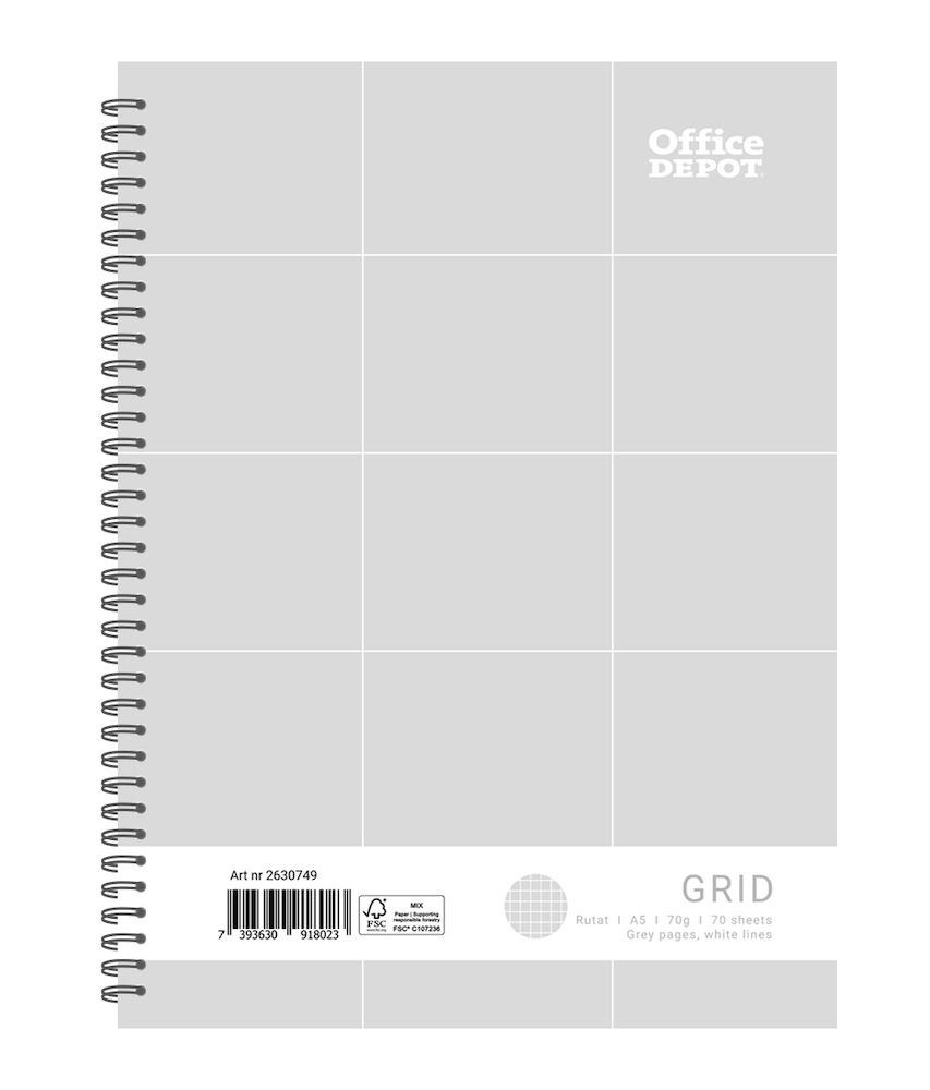 Office Depot Kollegieblock Grey A5 rutat