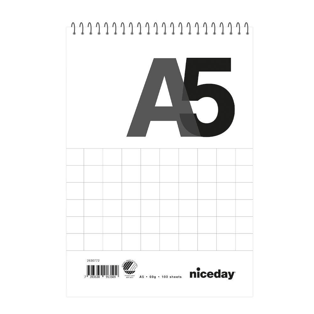 Niceday Spiralblock A5 100blad rutat