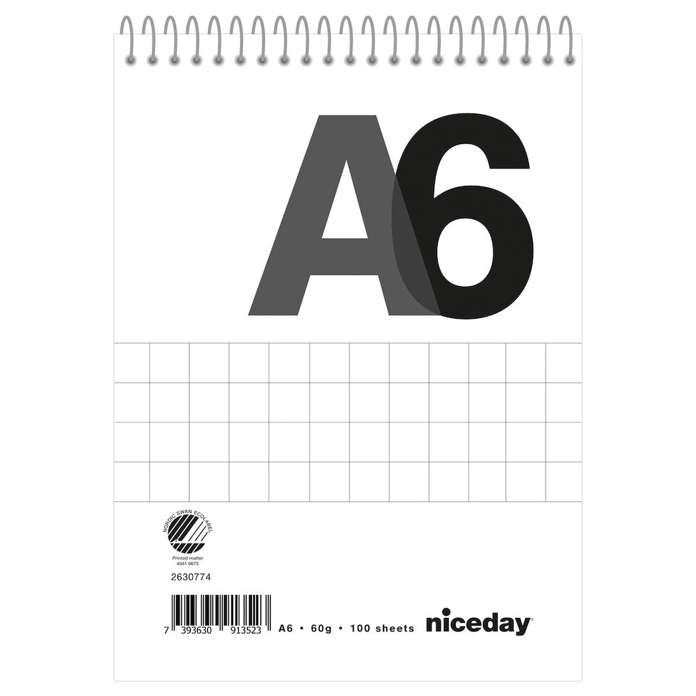 Niceday Spiralblock A6 100blad rutat
