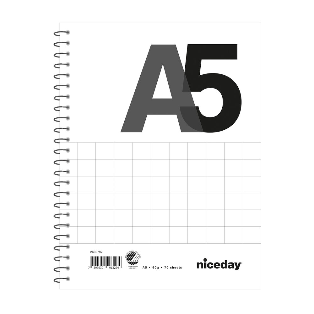 Niceday Kollegieblock A5 70blad 60g rutat