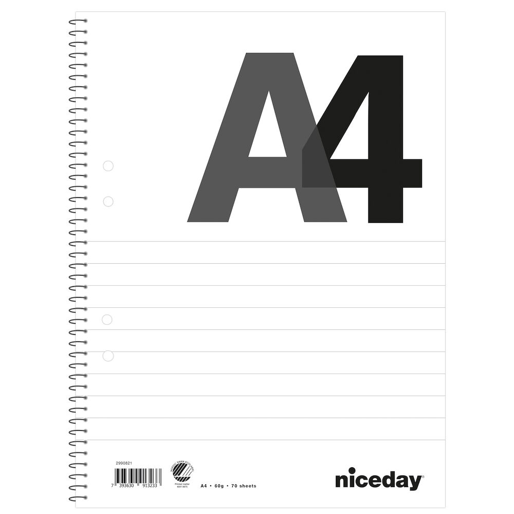 Niceday Kollegieblock A4 60g linjerat 3/fp