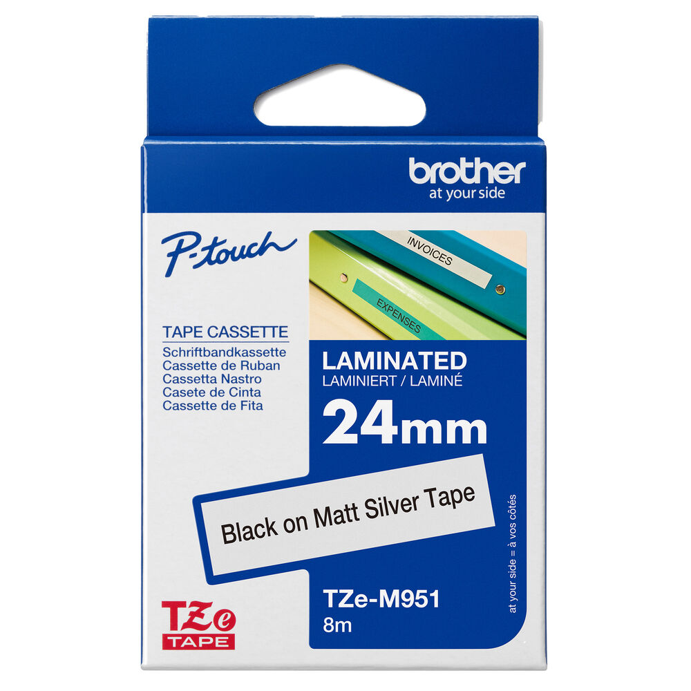 Brother Märkband TZeM951 24 mm svart/matt silvermetallic