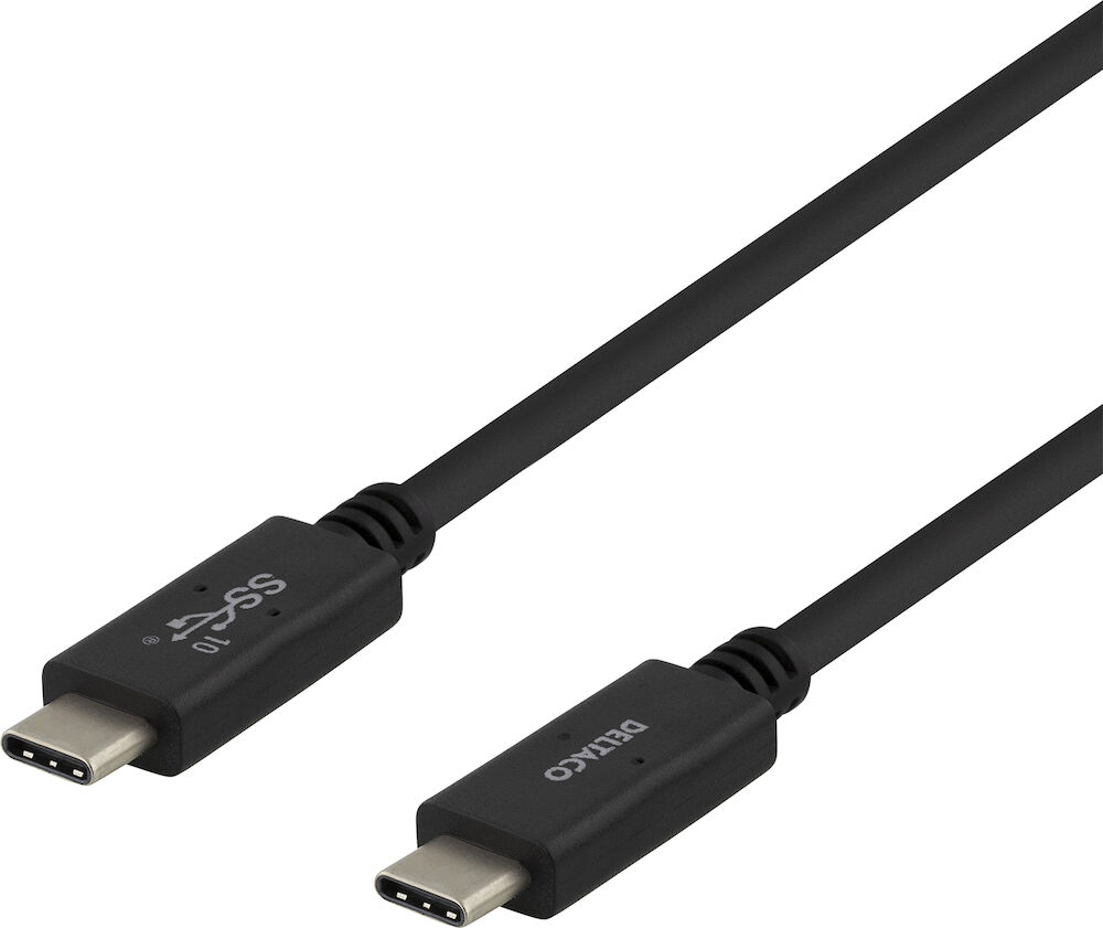 Deltaco Kabel USB-C - USB-C 3.1 G2 1 Meter Svart