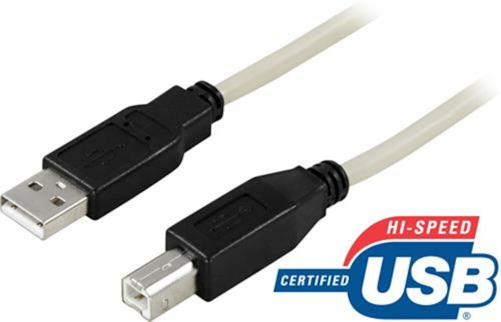 Deltaco USB-2 kabel A-B 2,0 Meter Grå/Svart