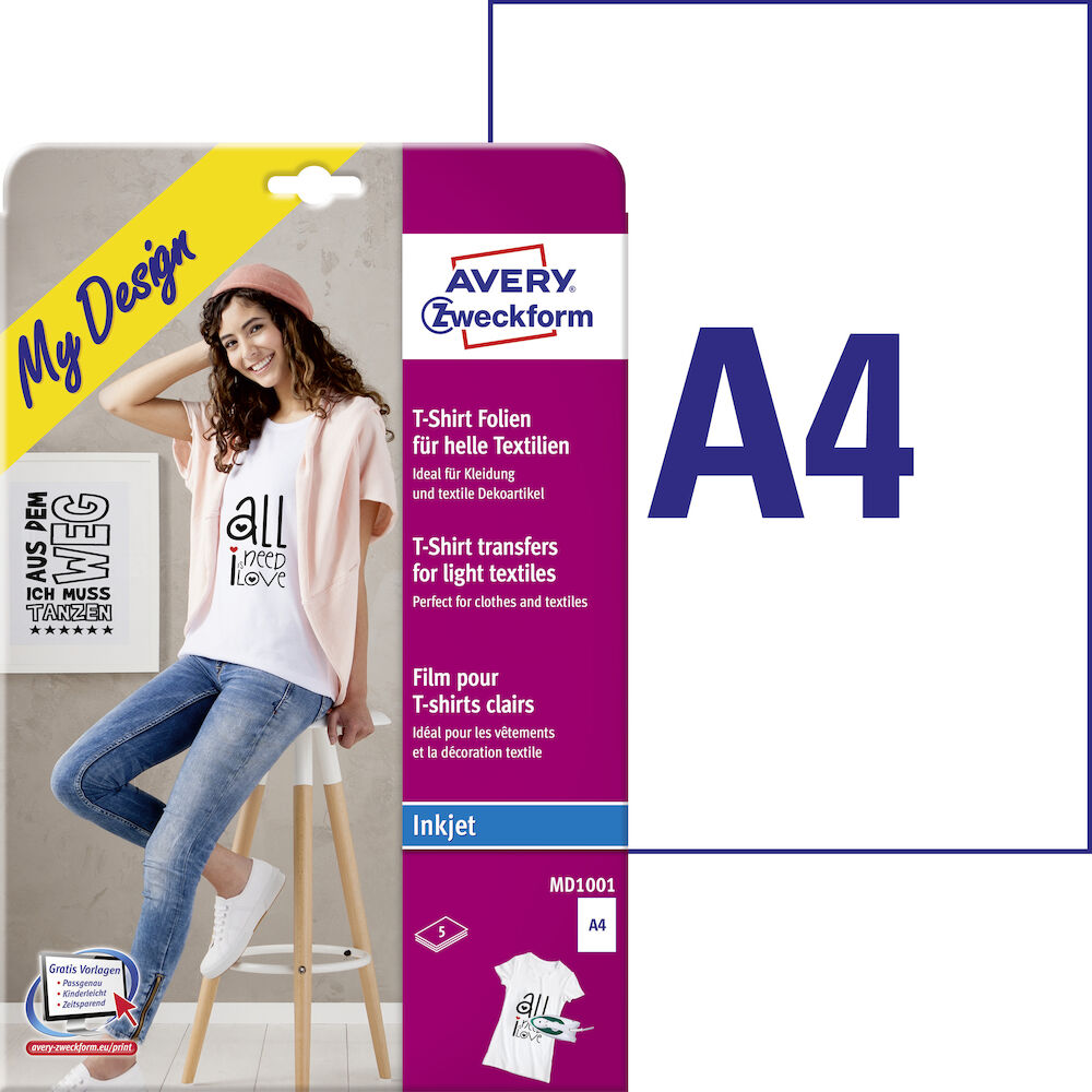 Avery Fotopapper A4 T-shirt ljus 5/fp