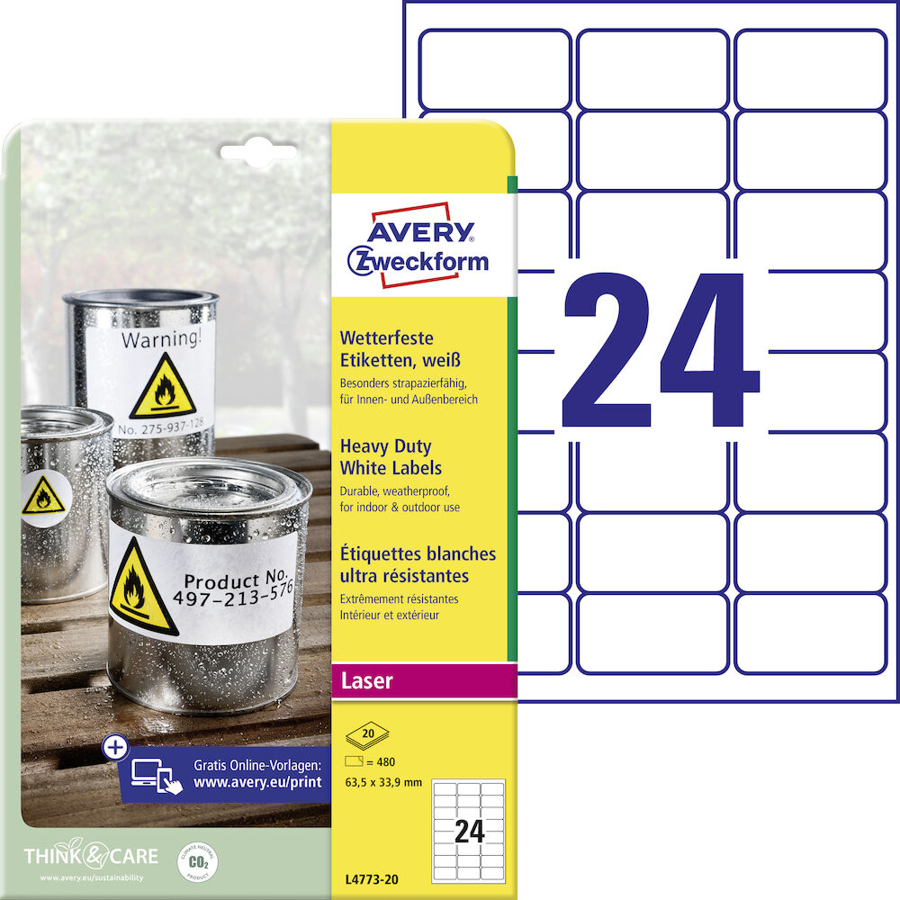 Avery Etikett L4773 63,5x33,9mm 480/fp
