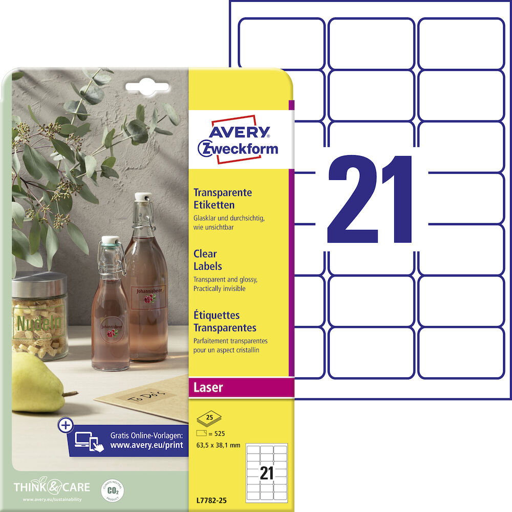 Avery Etikett transparent 63,5x38,1mm 525/fp