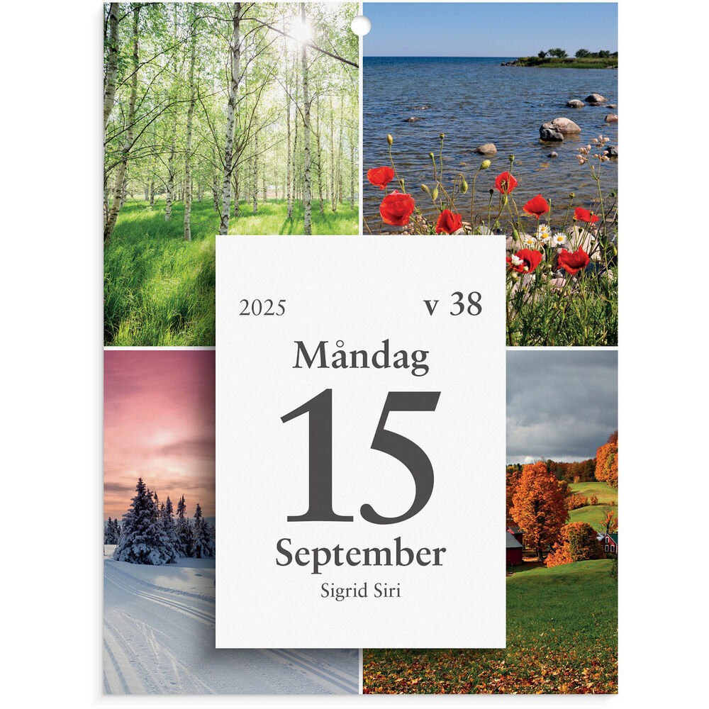 Burde Kalender Väggplån med dagblock Årstider 2025