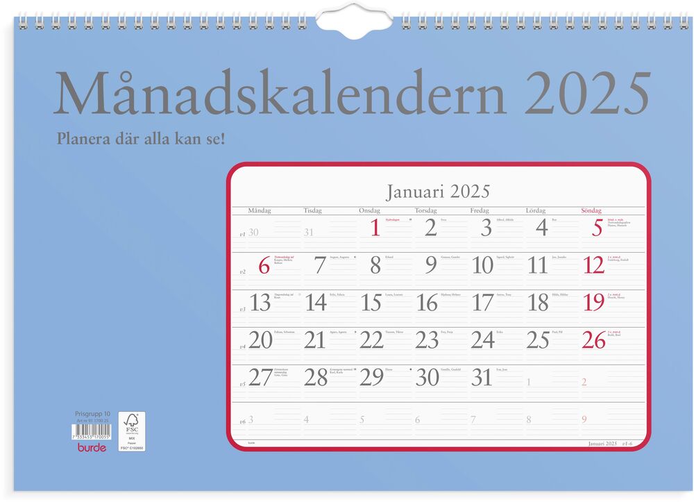 Burde Väggkalender Månadskalendern 2025
