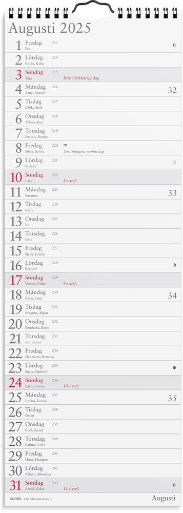 Burde Väggkalender Lilla Månadskalendern 2025