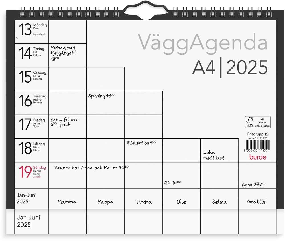 Burde Väggkalender Agenda 2025 A5