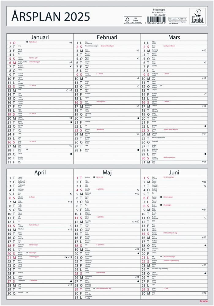 Burde Väggkalender Årsplan 2025