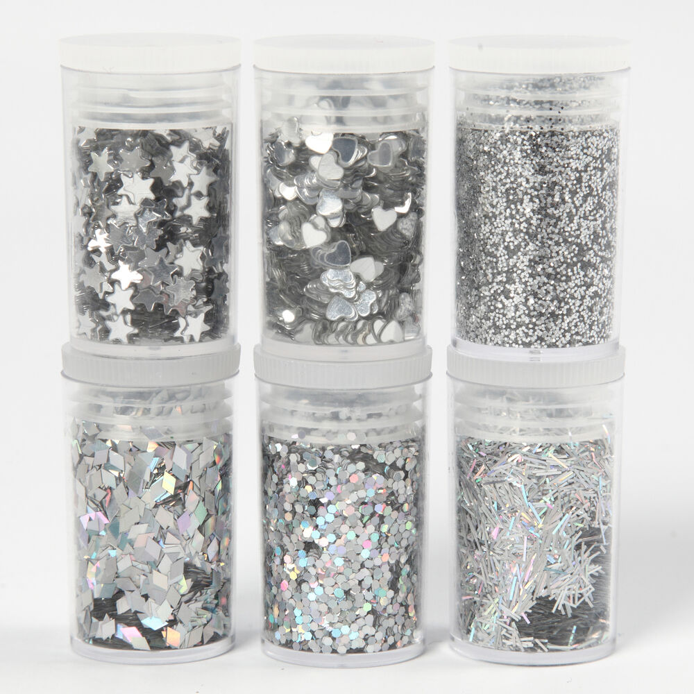 Creativ Company Glittermix biologiskt nedbrytbart silver 6x5g
