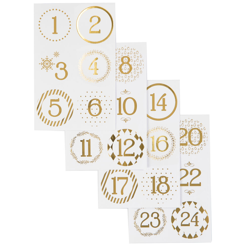 Creativ Company Stickers Kalendersiffror 1–24 vit/guld