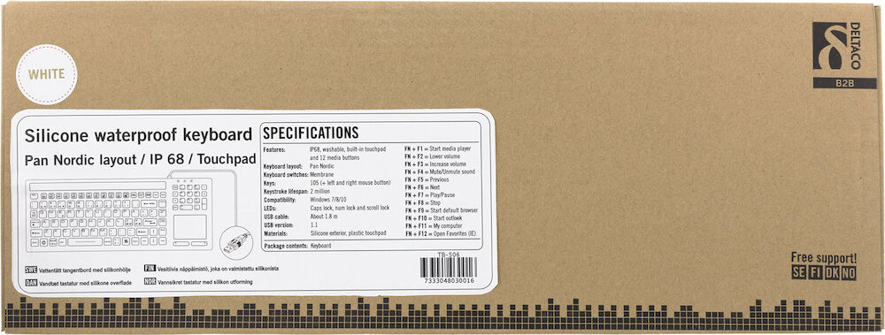 Deltaco Tangentbord IP68 touchpad Vit