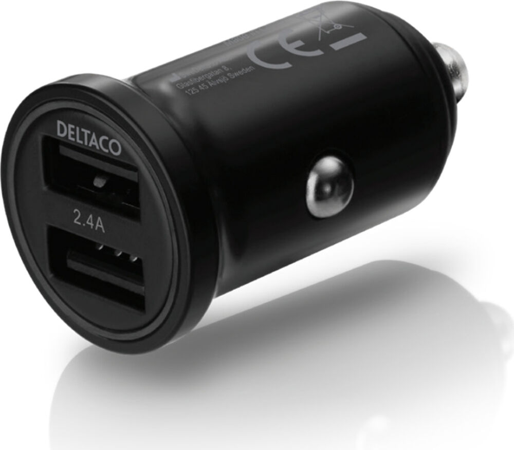 Deltaco Billaddare 2xUSB 2.4A 24W svart