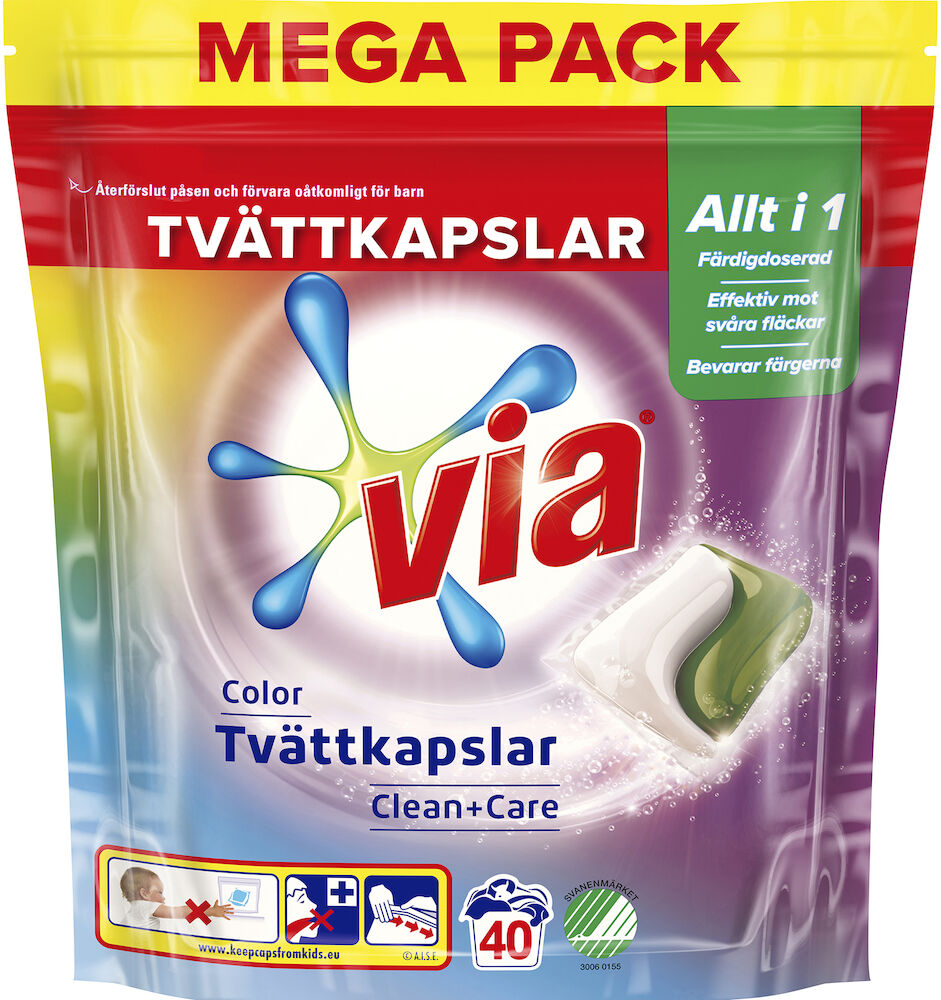 VIA Tvättkapslar duo Color 40 st/fp Clean+Care