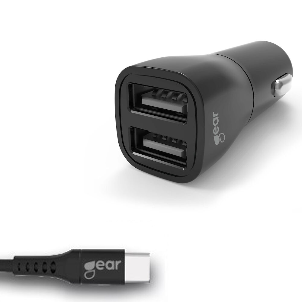 Gear Laddare 12-24V 2xUSB 3.4A Svart USB-C 2.0