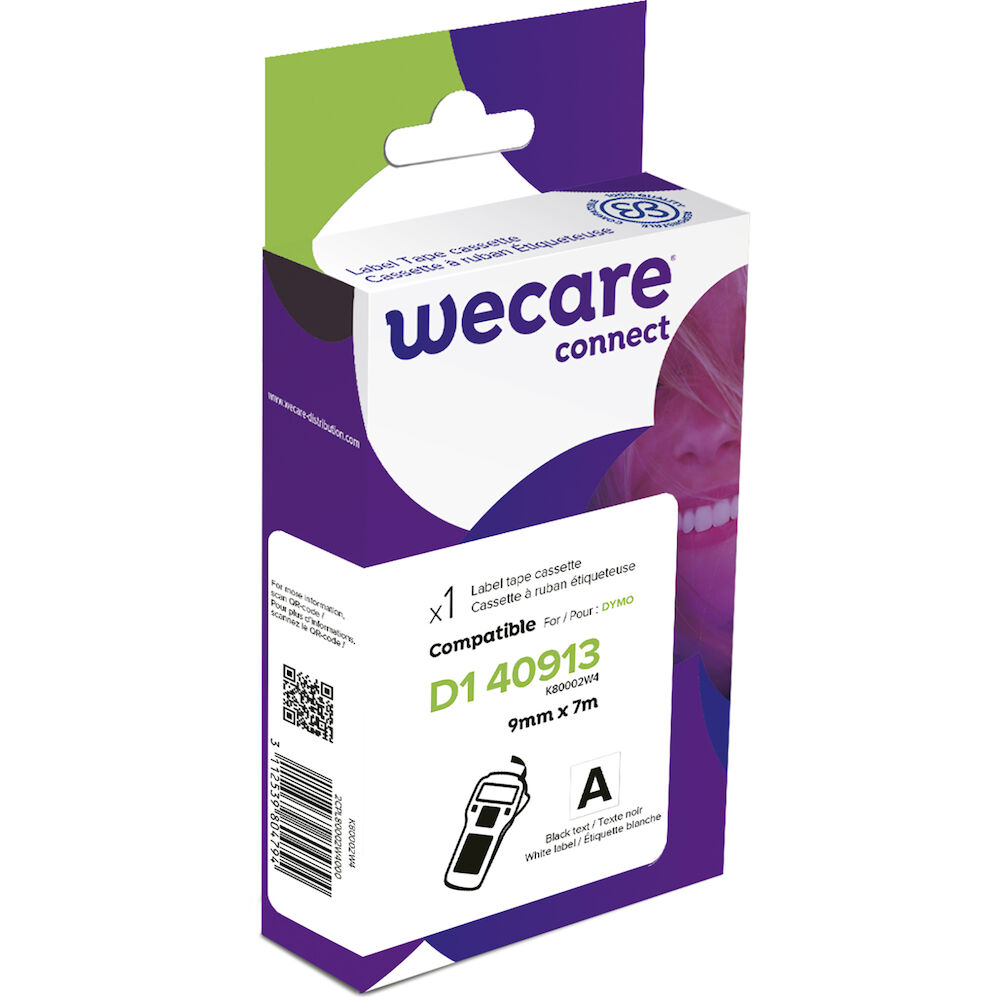 Wecare Märkband D1 svart/vit 9 mm 7 Meter