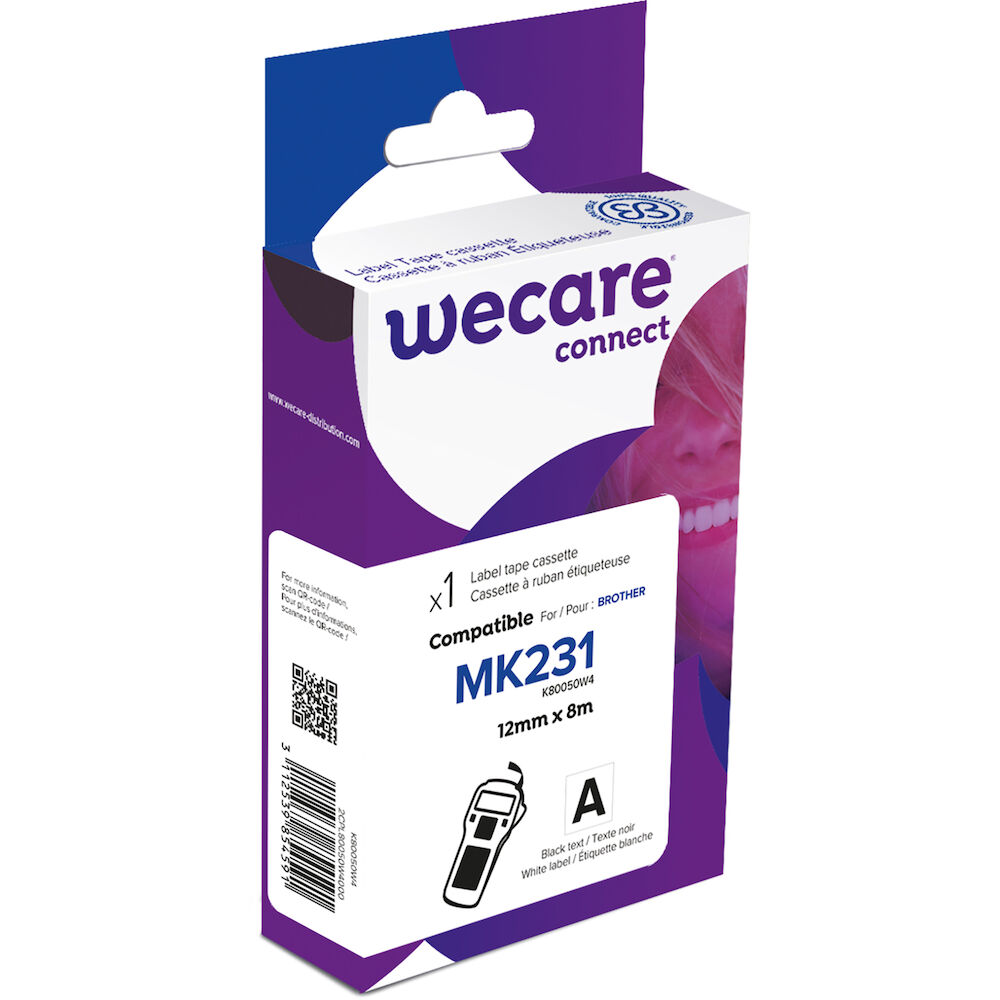 Wecare Märkband MK231 svart/vit 12 mm 8 Meter