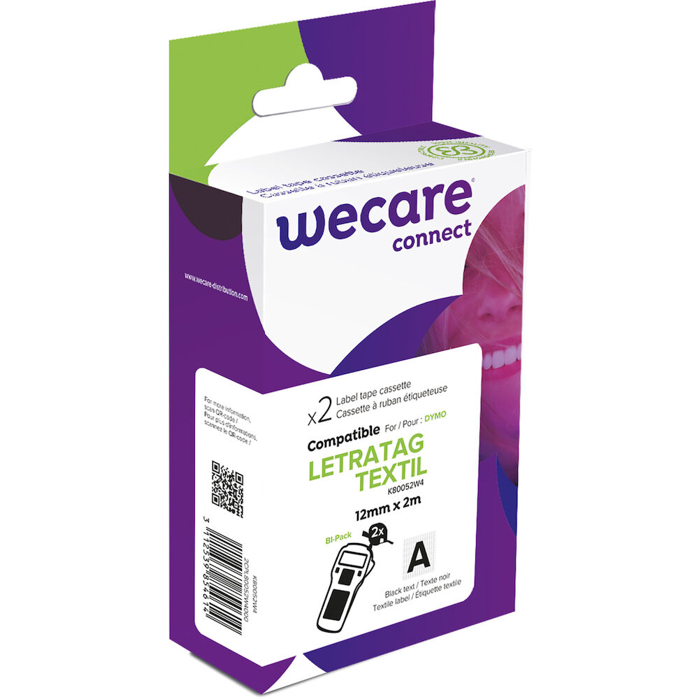 Wecare Märkband textil svart/vit 12 mm 2 m 2-pack