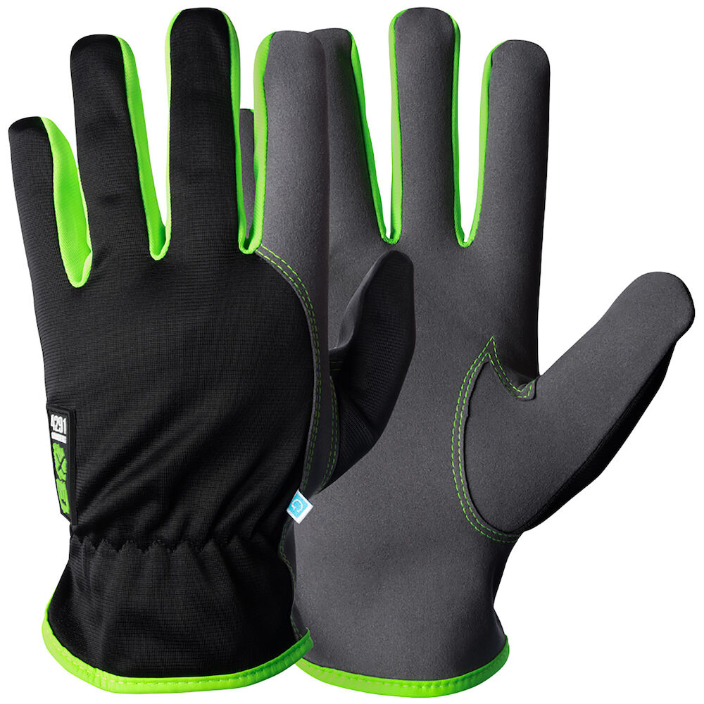 EX® Montagehandskar Ovanhand i polyester Svart/Grön Stl. 9