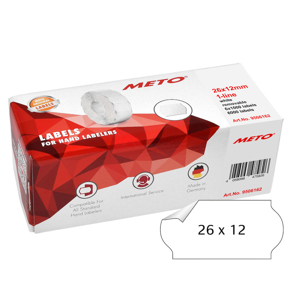 Meto Prismärkningsetikett 26 x 12 mm vit avtagbar 6 rullar/fp