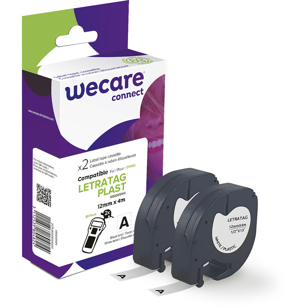 Wecare Märkband 12 mm 4 m plast svart/vit 2-pack