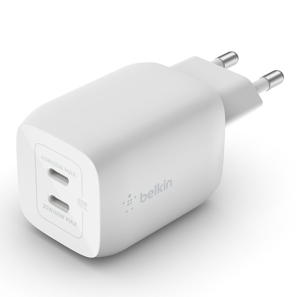 Belkin Väggladdare dual USB-C 65W ej kabel vit