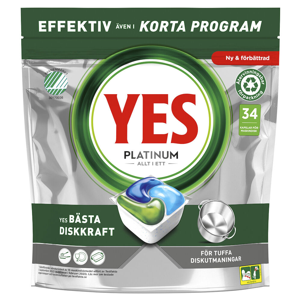 Yes Maskindiskmedel Tabletter Platinum 34 st/fp