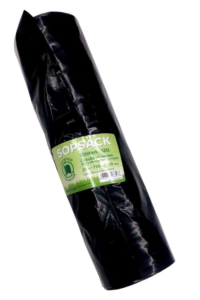 STRONG Sopsäck 125 liter 50 my svart 25/rl