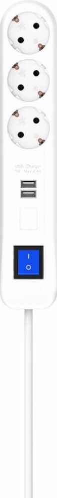Gelia Grenuttag Brytare 3-vägs Jordad + 2 USB 3 Meter Vit