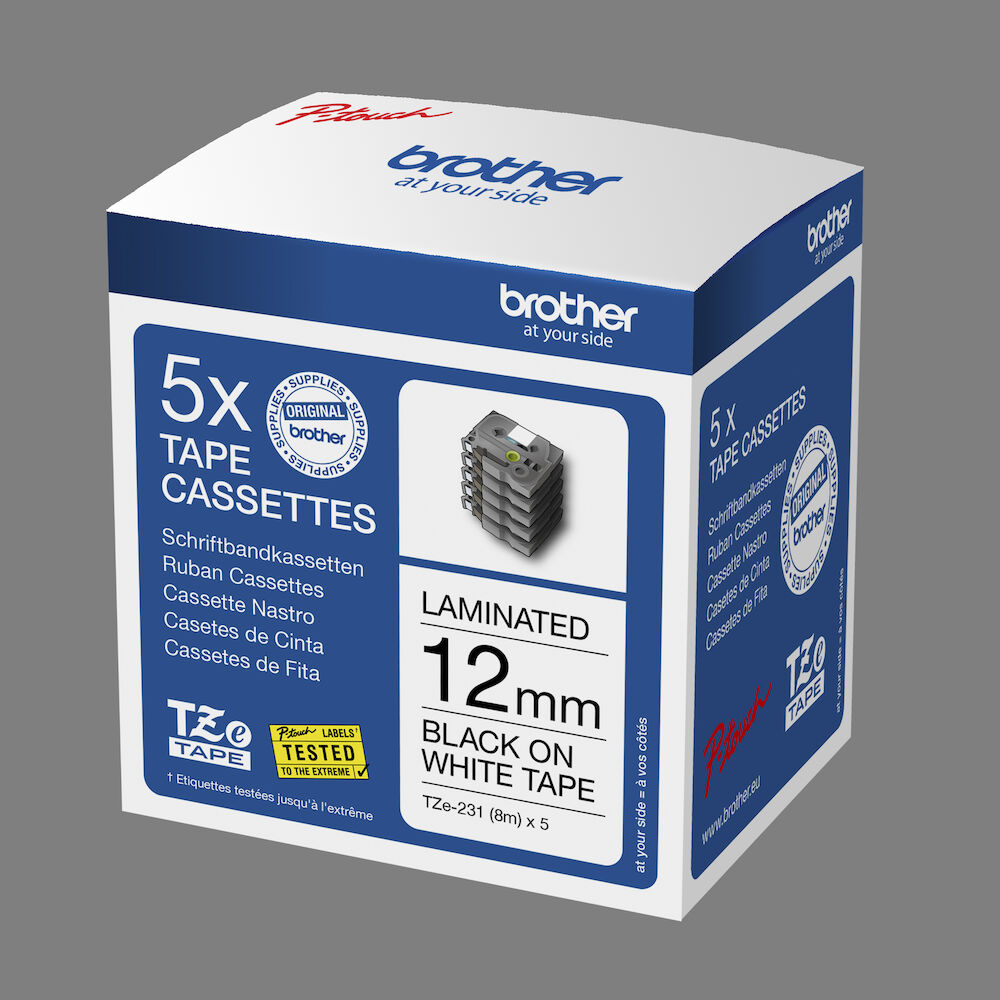 Brother Märkband TZE231M5 12 mm x 8 m svart/vit 5-pack