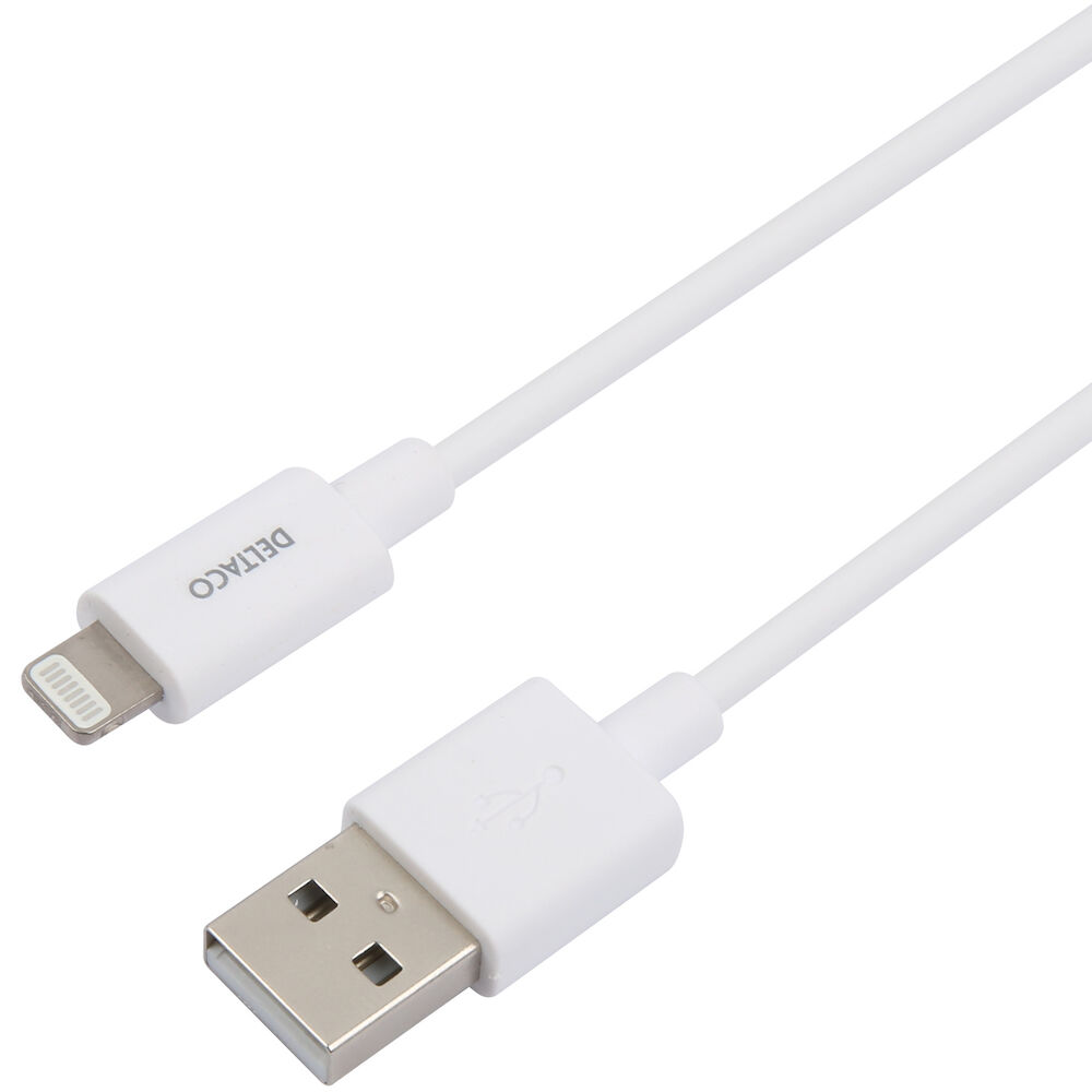 Deltaco USB-A-Lightning-kabel 2 m vit