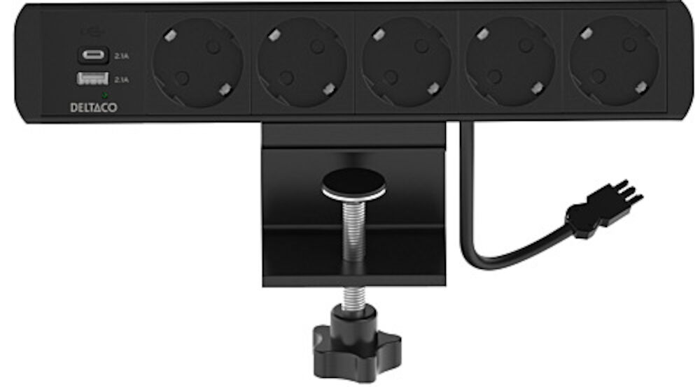 Deltaco Eluttag bordsmOffice Depotell 5 strömuttag + USB-A + USB-C