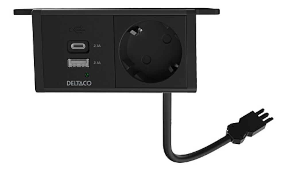 Deltaco Eluttag under bord 1 strömuttag + USB-A + USB-C