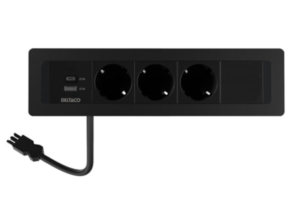 Deltaco Eluttag infällt 3 eluttag + USB-A + USB-C GST18