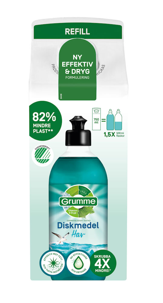 Grumme Diskmedel, refill Hav 750 ml