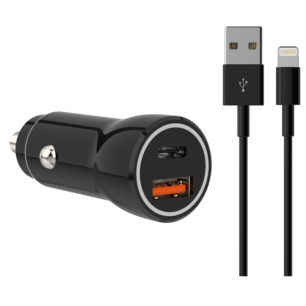 Sinox USB-A+C billaddare + Lightning