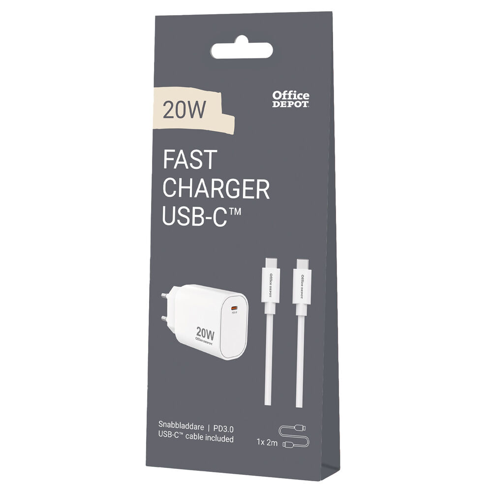 Office Depot USB-C-laddare 20W + USBC-kabel